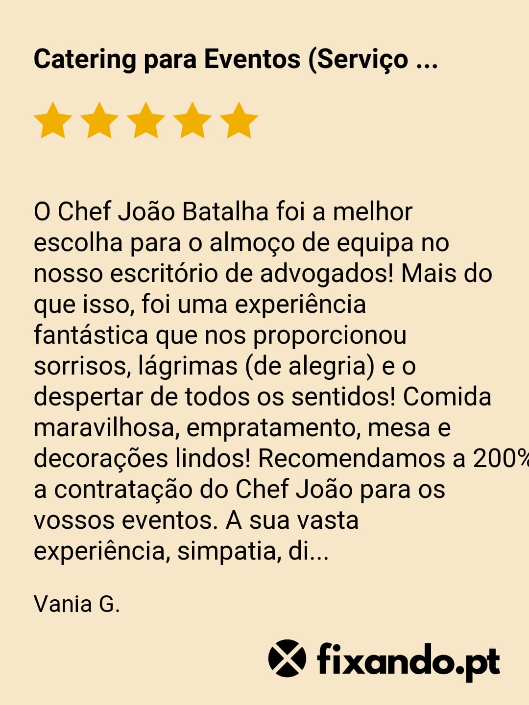 Avaliação 5 estrelas catering empresarial Lisboa