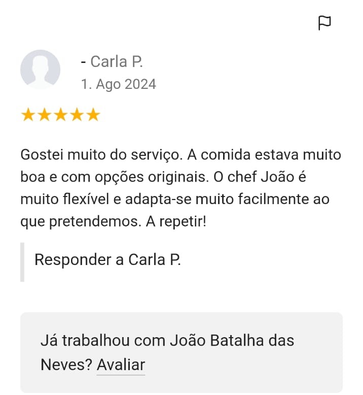 Testemunho cliente catering Lisboa